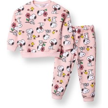 Snoopy Kız Bebek Eşofman Takımı Üç Iplik Bisiklet Yaka Uzun Kol Ribanalı Paça