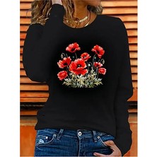 Kadın Uzun Kollu Bisiklet Yaka Baskılı Viskon Bluz