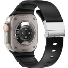 Mobicas Apple Watch Ultra (49MM) Uyumlu Metal Tokalı Silikon KORDON-145 Siyah