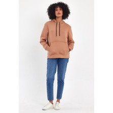 Kadın Kapşonlu Rahat Kalıp Içi Polarlı 3 Iplik Sweatshırt SPR24SWK55