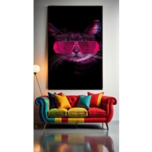 Özkacar Group Neon Gözlüklü Kedi V1 Ev Duvar Salon Güzellik Salonu Ofis Dükkan Dekarasyon Kanvas Tablo