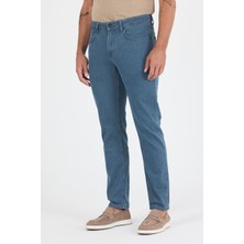 Koyu Mavi Gabardin 5 Cep Düz Paça Casual Slim Fit Pamuklu Denim Pantolon 1023250157