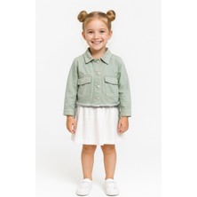 Kız Çocuk Yandan Büzgülü Cepli  Kot Ceket