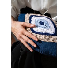 Evil Eye Bohem Göz Şeklinde Kot Örgü Yastık-Dekorasyon El Örgüsü Kot Kumaş Göz Kırlent