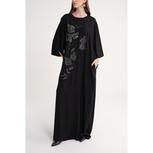 Siyah Nakış Detaylı Bol Kesim Uzun Elbise 94648