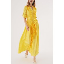 Sarı Fırfırlı Uzun Gömlek Elbise 94470