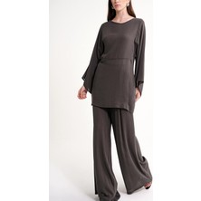 Gri Bol Kesim Bluz ve Pantolonlu Ikili Takım 12361