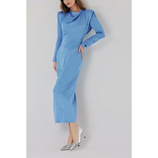 Mavi Vatkalı Vücudu Saran Elbise 94406