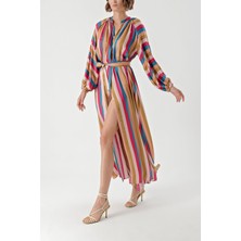 Pembe Kolları Lastikli Gömlek Elbise 94296