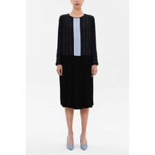 Siyah Pileli Bol Kesim Midi Elbise 92660