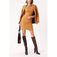 Bej Kolsuz Dar Mini Elbise 94382