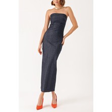 Lacivert Straplez Vücuda Oturan Uzun Elbise 94385