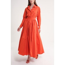 Tarçın Yüksek Bel Lastik ve Fermuar Detaylı Uzun Etek 81310