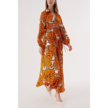 Turuncu Anvelop Kapama Gömlek Yaka Uzun Elbise 94485