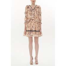 Bej Omuzu Dekolte Mini Elbise 93139