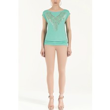 Mint Baskılı Örme Bluz 18987