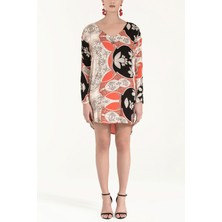 Bej V Yaka Bol Kesim Mini  Elbise 92365