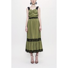 Haki Askılı Dantelli Elbise 93799