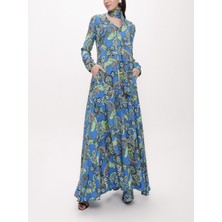 Mavi Godeli V Yaka Uzun  Elbise 94171