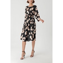 Siyah Bej Loose Fit Dress With Tassel Belt Detail 94366