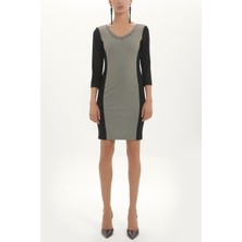 Siyah Desenli V Yaka Dar Kesim Mini Elbise 91448