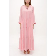 Pembe Bol Kesim Büzgülü Uzun Elbise 93742