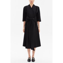 Siyah Anvelop Yaka Midi Elbise 93190
