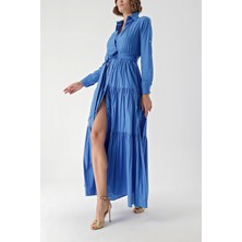 Mavi Büzgülü Gömlek Elbise 94241