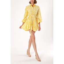 Sarı Eteği Valonlu Gömlek Elbise 94075