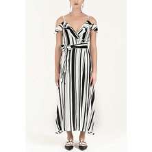 Siyah Anvelop Kapama Desenli Uzun Elbise 92322