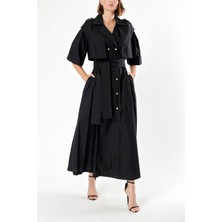 Siyah Kruvaze Kapama Poplın Trenç Elbise  93501