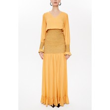 Hardal Süs Dikişli Uzun Elbise 92920