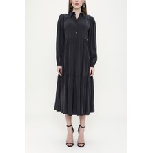 Siyah Büzgülü Bol Kesim Elbise 93736