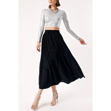 Siyah Piliseli Midi Boy Etek 81275