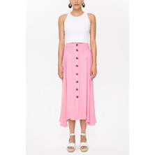 Pembe Düğmeli Volanlı Etek 81063