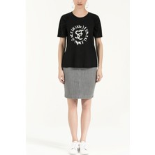 Siyah Baskılı Basic Pamuk Tshirt 19677
