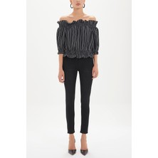 Siyah Lastikli Düşük Omuz Bluz 19691