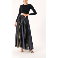 Lacivert Dantel Detaylı Piliseli Etek 81273