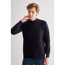 Koyu Lacivert Yarım Balıkçı Yaka Uzun Kol Cepsiz Comfort Fit Classic Pamuklu Triko Kazak 1012255208