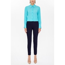 Lacivert Beli Lastikli Tayt Pantolon 41367