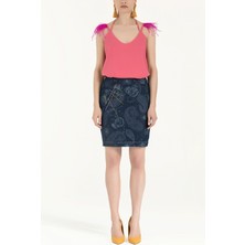 Lacivert Taşlı Denim Etek 80638
