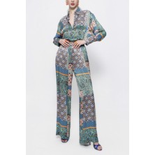 Desenli Beli Lastikli Bol Kesim Pantolon 41625