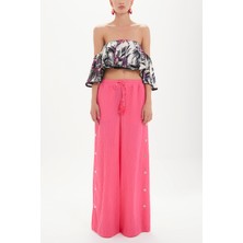 Pembe Yanları Düğmeli Bol Kesim Pantolon 41309