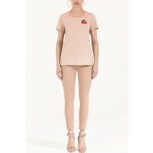 Bej Triko ve Nakışlı Örme Bluz 19610