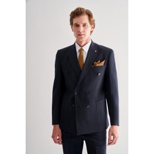 Koyu Lacivert Kılıç Yaka Tam Astar 6 Drop Slim Fit Esnek Kruvaze  Takım Elbise 1001255154