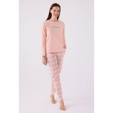 Pierre Cardin Kadın Pamuklu Rahat Uzun Kollu Ekose Pijama Takım