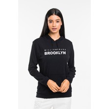 Kadın Kapşonlu Rahat Kalıp Ince Wıllamsburg Brooklyn Baskılı Swetashırt SPR24SWK123