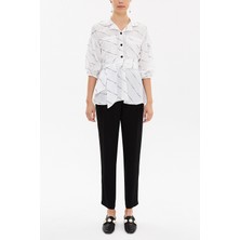 Beyaz Balon Kollu Bol Kesim Bluz 19761