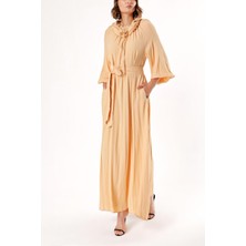 Bej Reglan Kol Salaş Uzun Elbise 93356