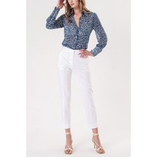 Beyaz Beli Lastikli Boru Paça Pantolon 41630